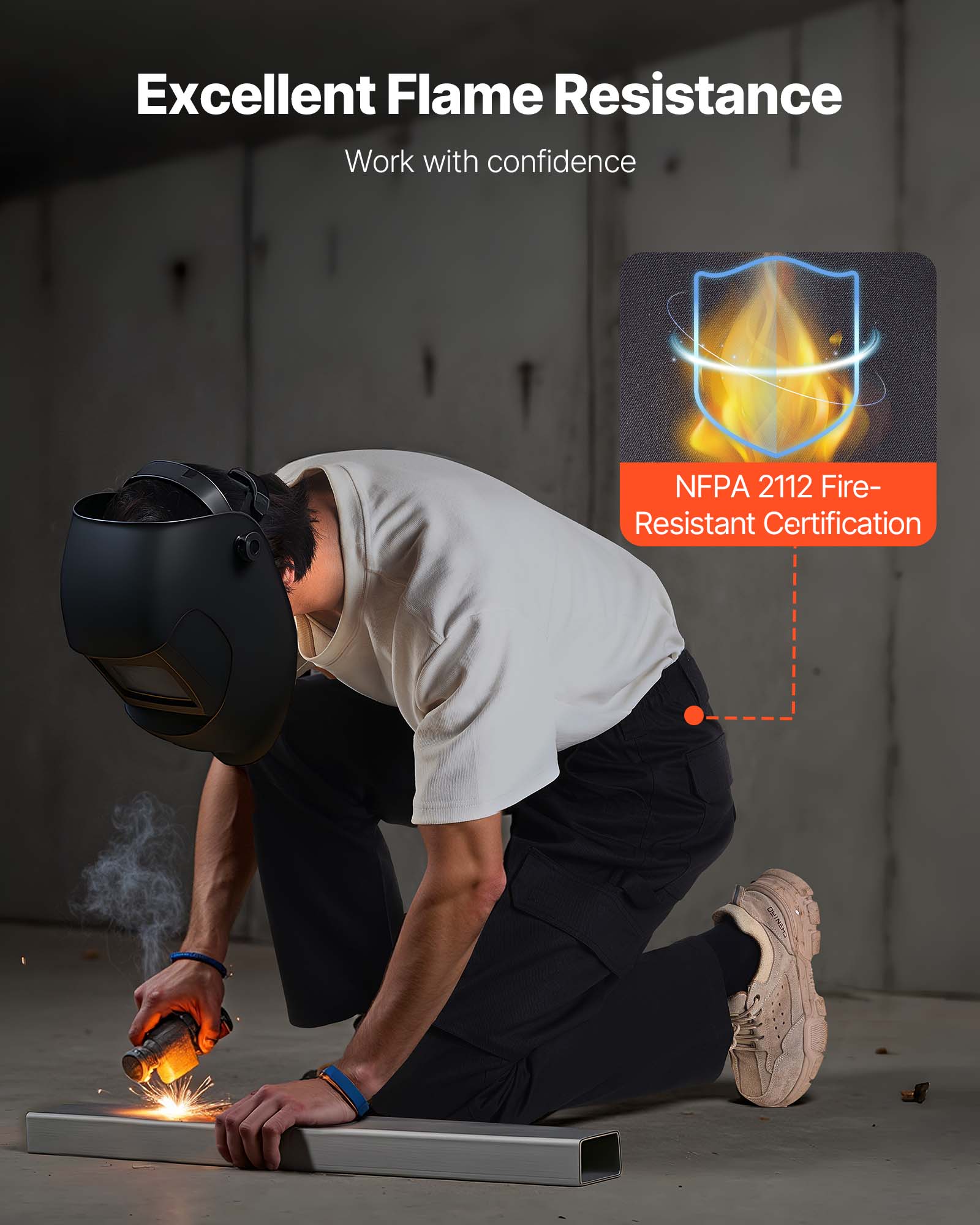 Pantalon Ignifuge Homme XXL,VEVOR Cargo Coton Résistant Flammes/Déchirures,Multi-poches,Taille Élastique,Pour Soudage/Soudeurs/Sorties,Noir - 4