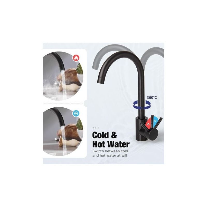 Robinet cuisine noir pivotant 360°, bec haut, eau froide/chaude | Leroy ...