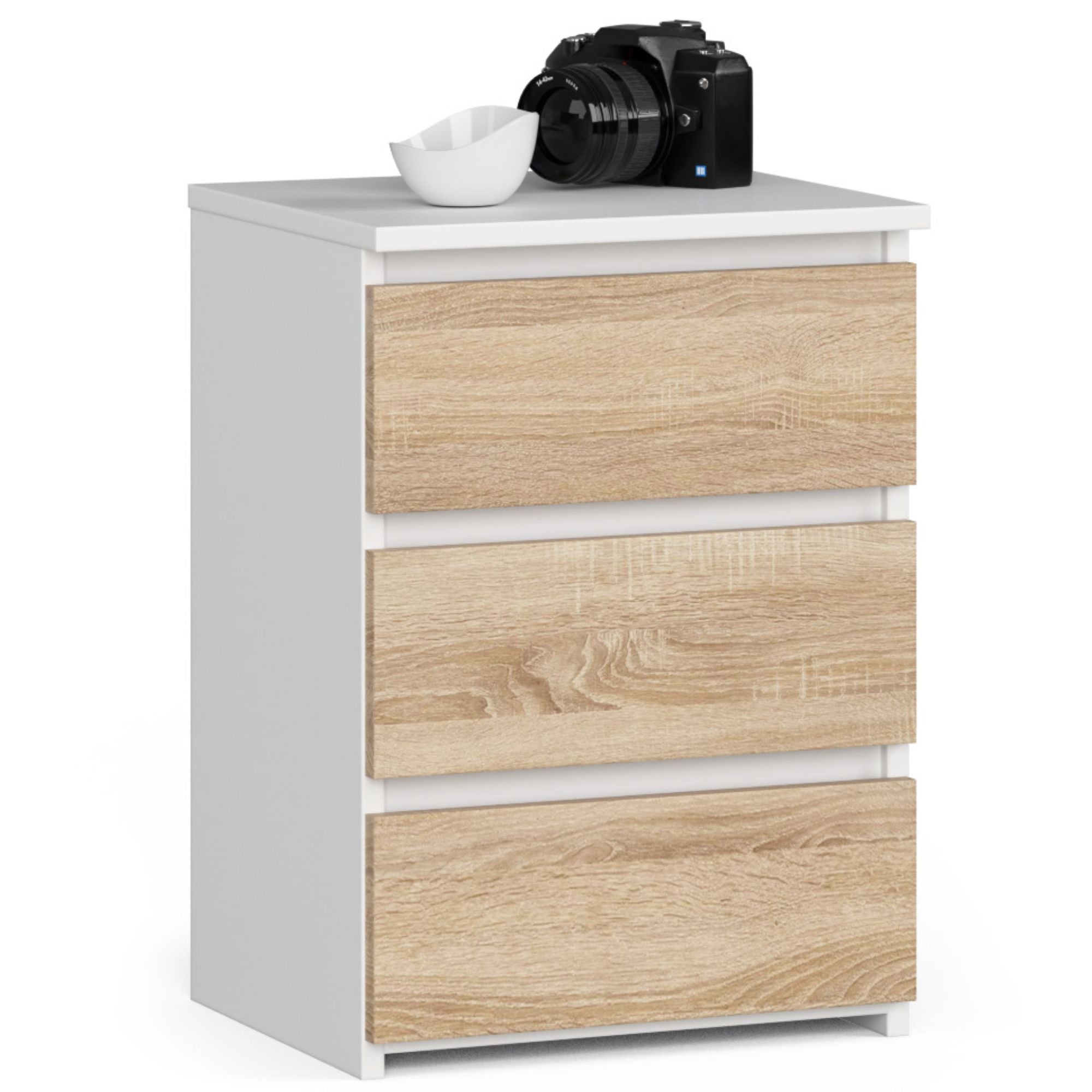 Szafka nocna AKORD CL3 Biała 40 cm 3 szuflady kolor Dąb Sonoma mat 40x35x57 cm