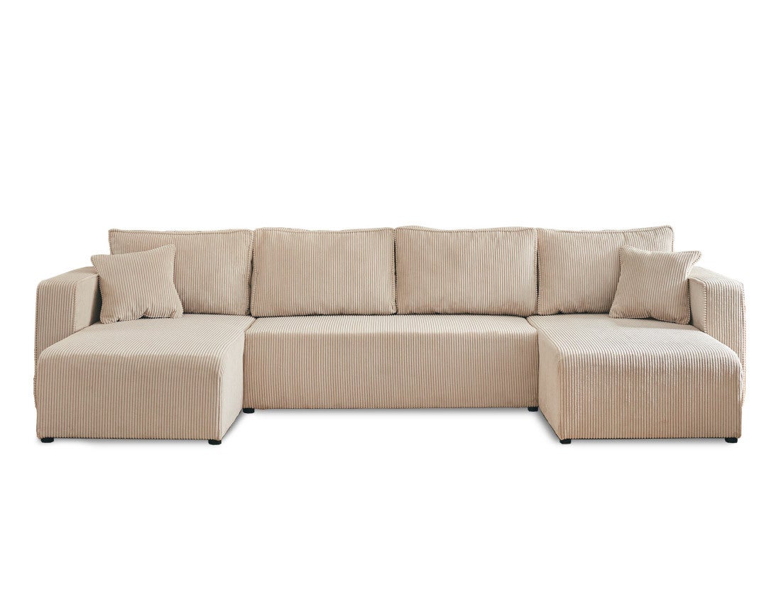 Canapé panoramique 7 places Convertible coffre en Velours côtelé Beige - TOPAZE - Best Mobilier - 7