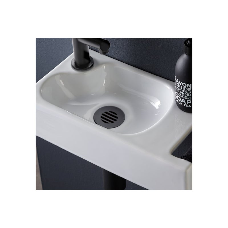 Bonde fixe de vidage pour lave-mains sans trop plein - écoulement libre - Grille laiton noir mat - 2