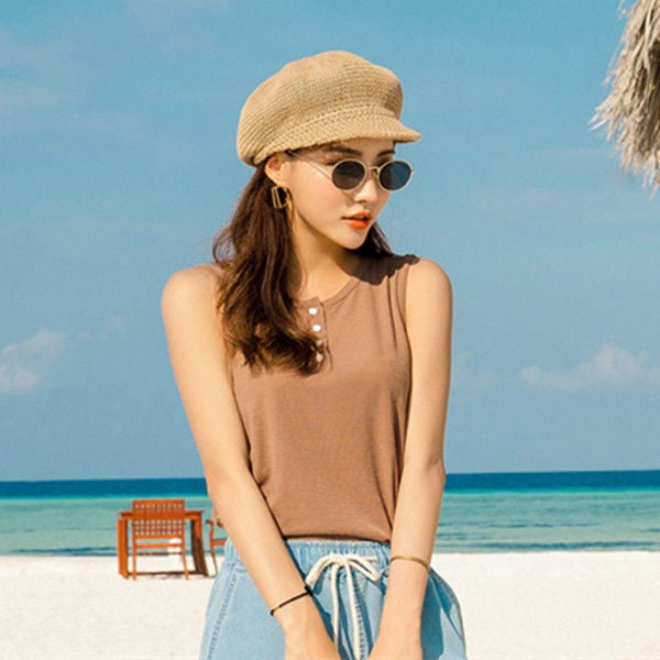 Chapeau de Paille pour Femme, Chapeau de Paille d'été pour Femme Gavroche d'été en Paille tricoté Chapeau de de Plage avec Corde réglable pour - 5