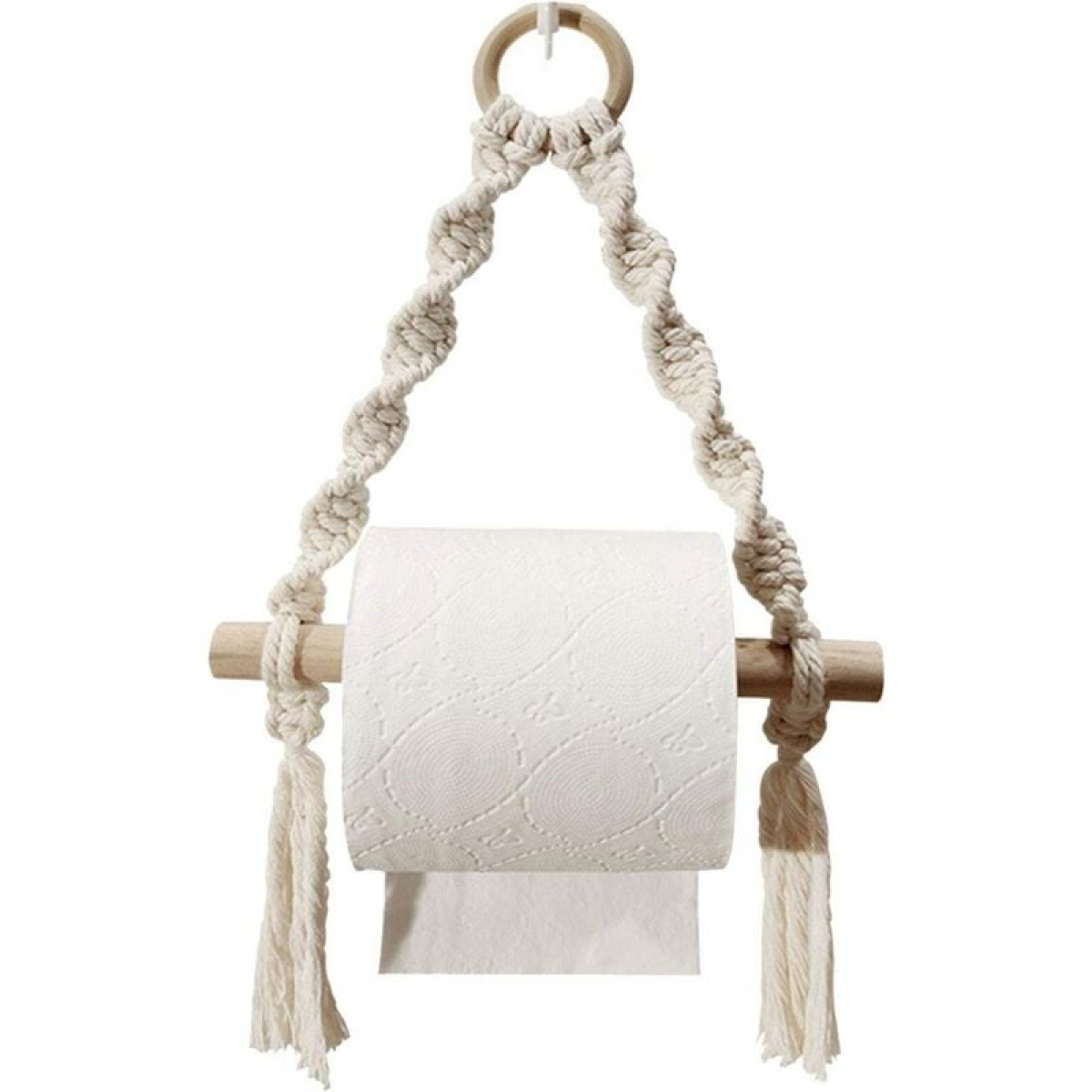 Suport pentru hârtie igienică, suport pentru hârtie igienică țesut în macrame pentru baie, suporturi de baie agățate lucrate manual (fără cârlig)