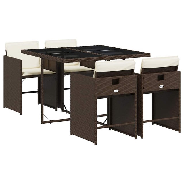 Set comedor de jardín - Muebles de exterior 5 piezas y cojines ratán sintético marrón