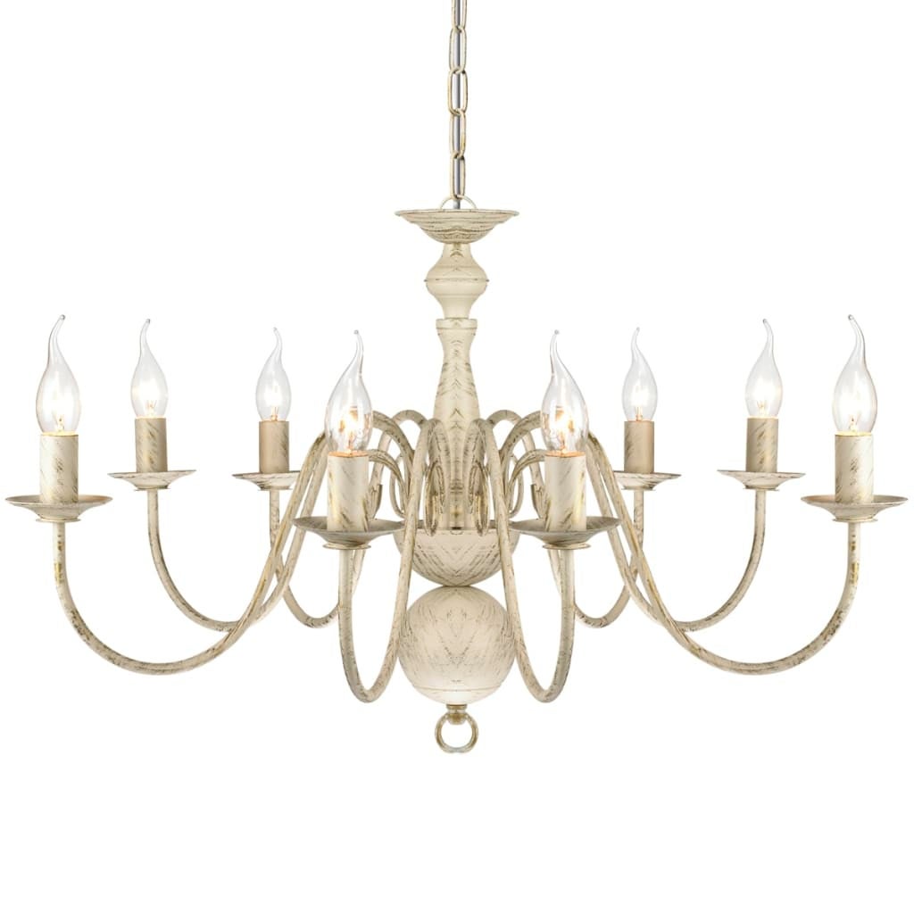 Lustre en métal blanc antique 8 x E14 ampoules - 3