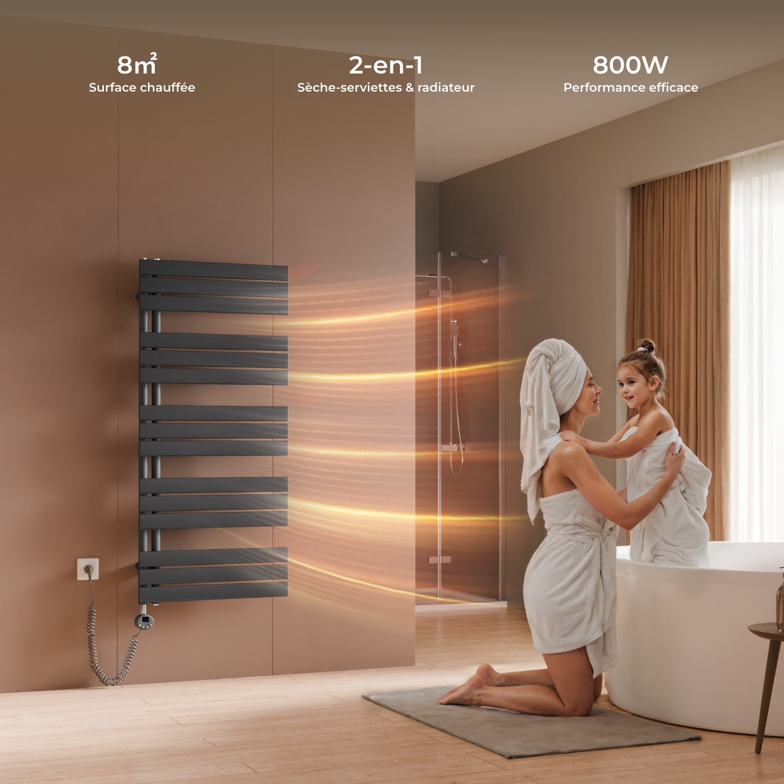 S'AFIELINA Sèche-serviettes électrique connecté WiFi avec thermostat digital, tige chauffante programmable, Anthracite,132 x 60 cm 800Watts - 6