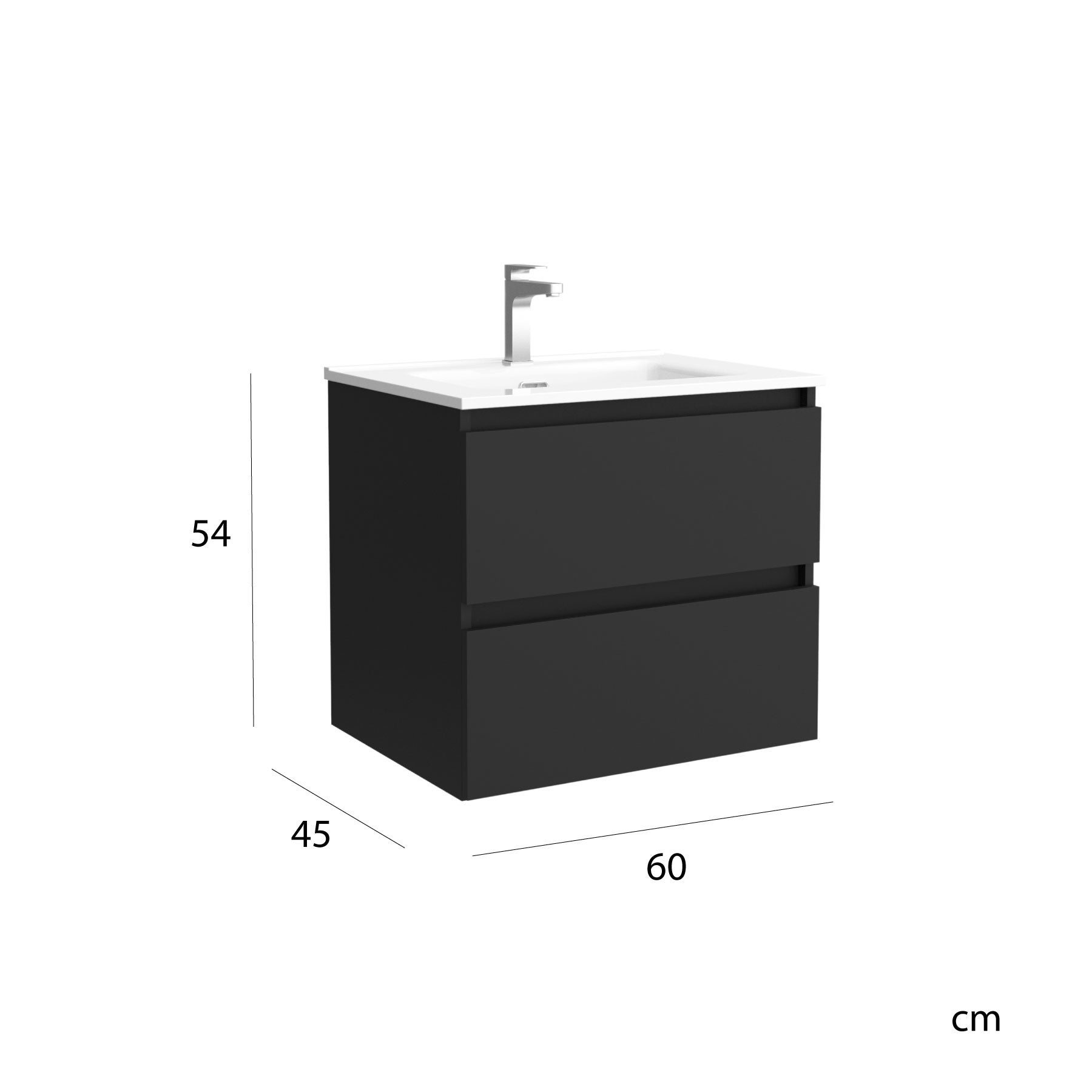 Meuble de salle de bain BEQUIA 60cm Noir mat | Vasque Porcelaine - 5