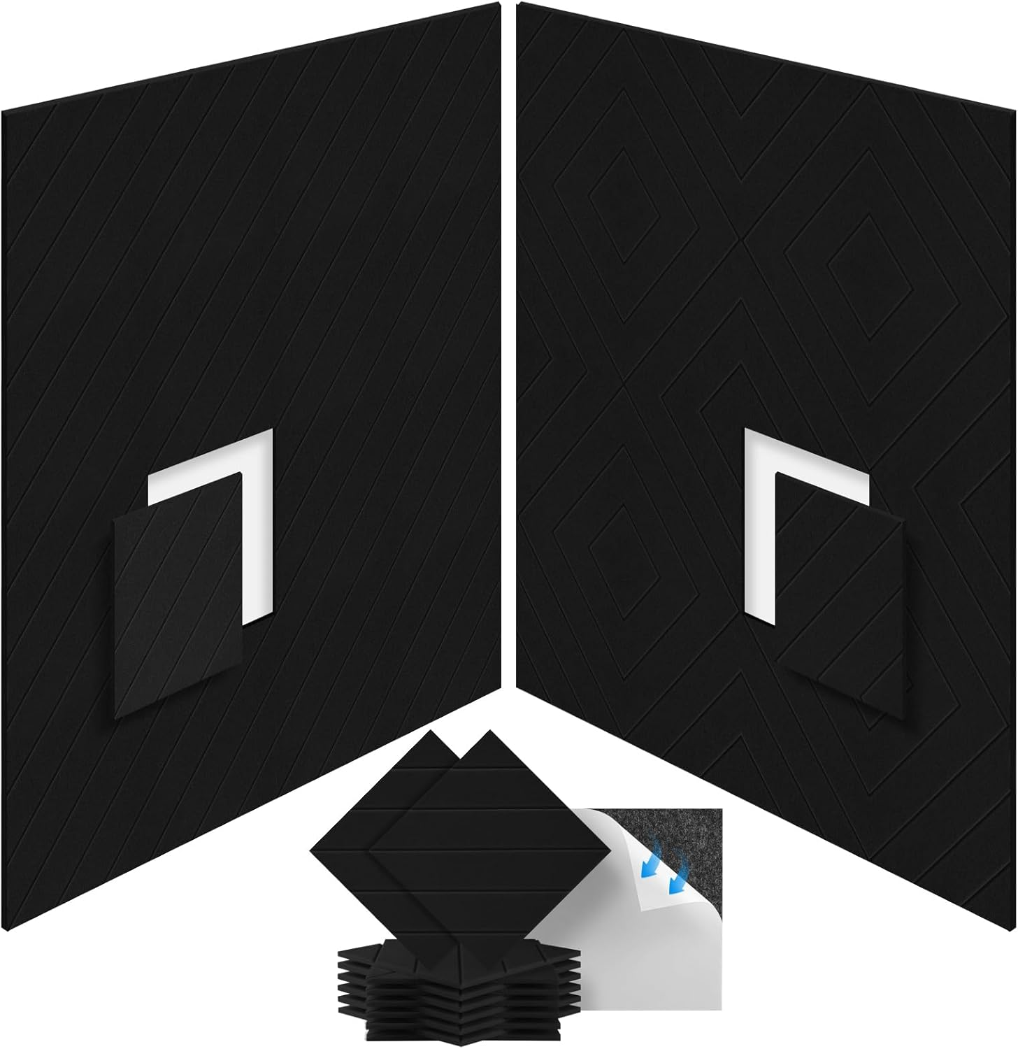 Samoprzylepne panele akustyczne, pakiet 12, wygłuszający wypełniacz z poliestru 30 x 30 cm, panele ścienne o wysokiej gęstości, czarne