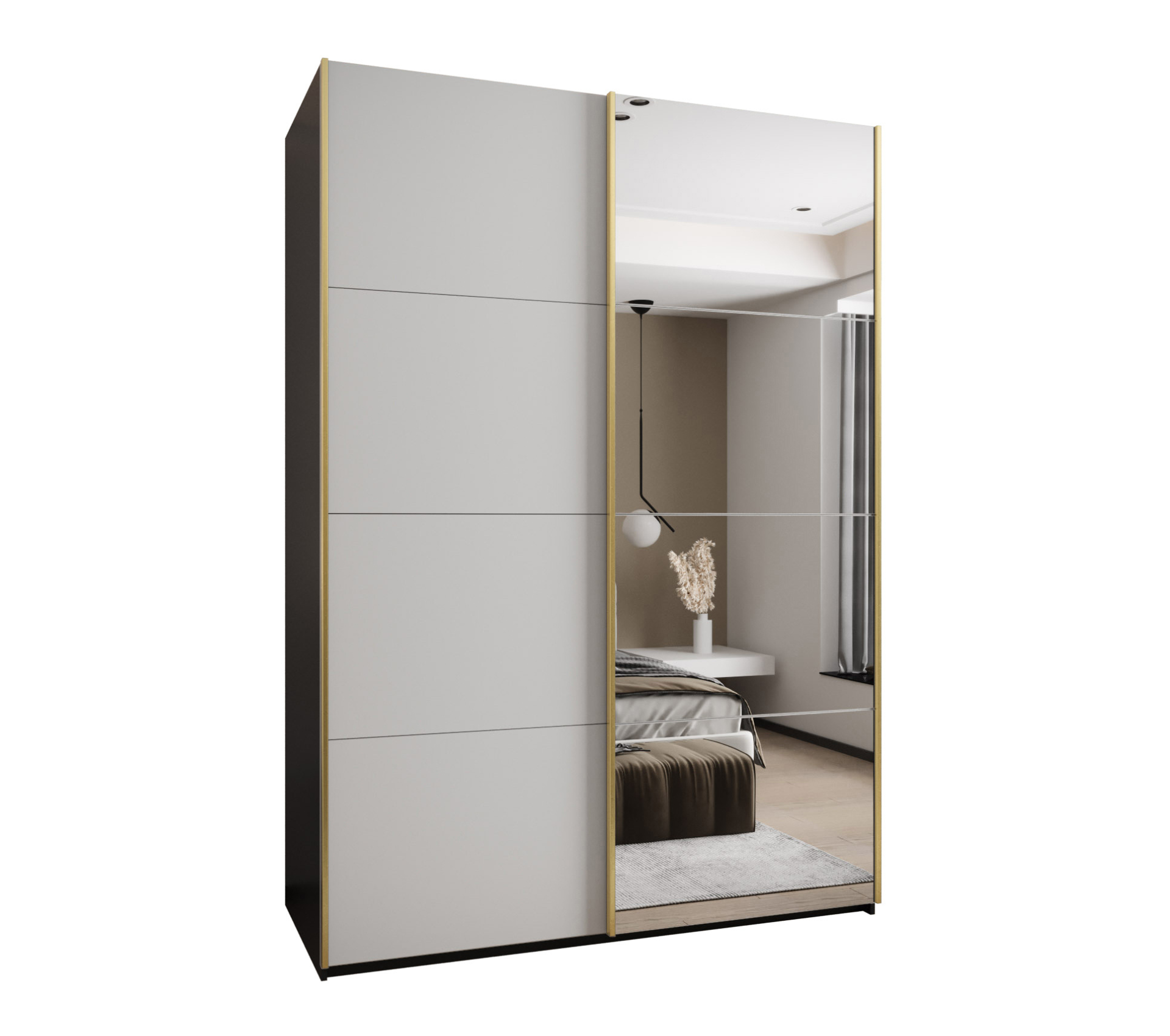 Szafa przesuwna wysoka Lux 3 180 x 64 x 245,5 cm czarny + biały + u. złoty - Abiks Meble