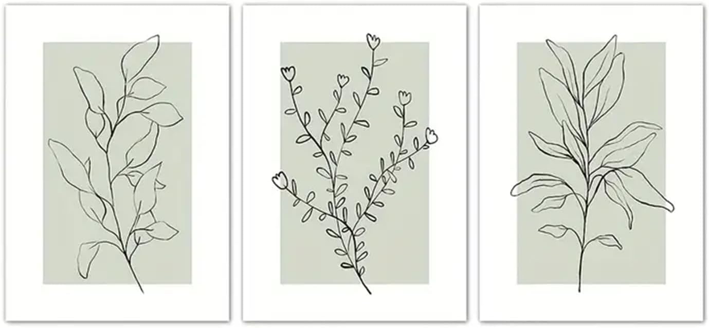 Lot de 3 affiches de haute qualité, modernes, plantes vertes sauge abstraites, décoration boho,sans cadre (30 x 40 cm) - 3