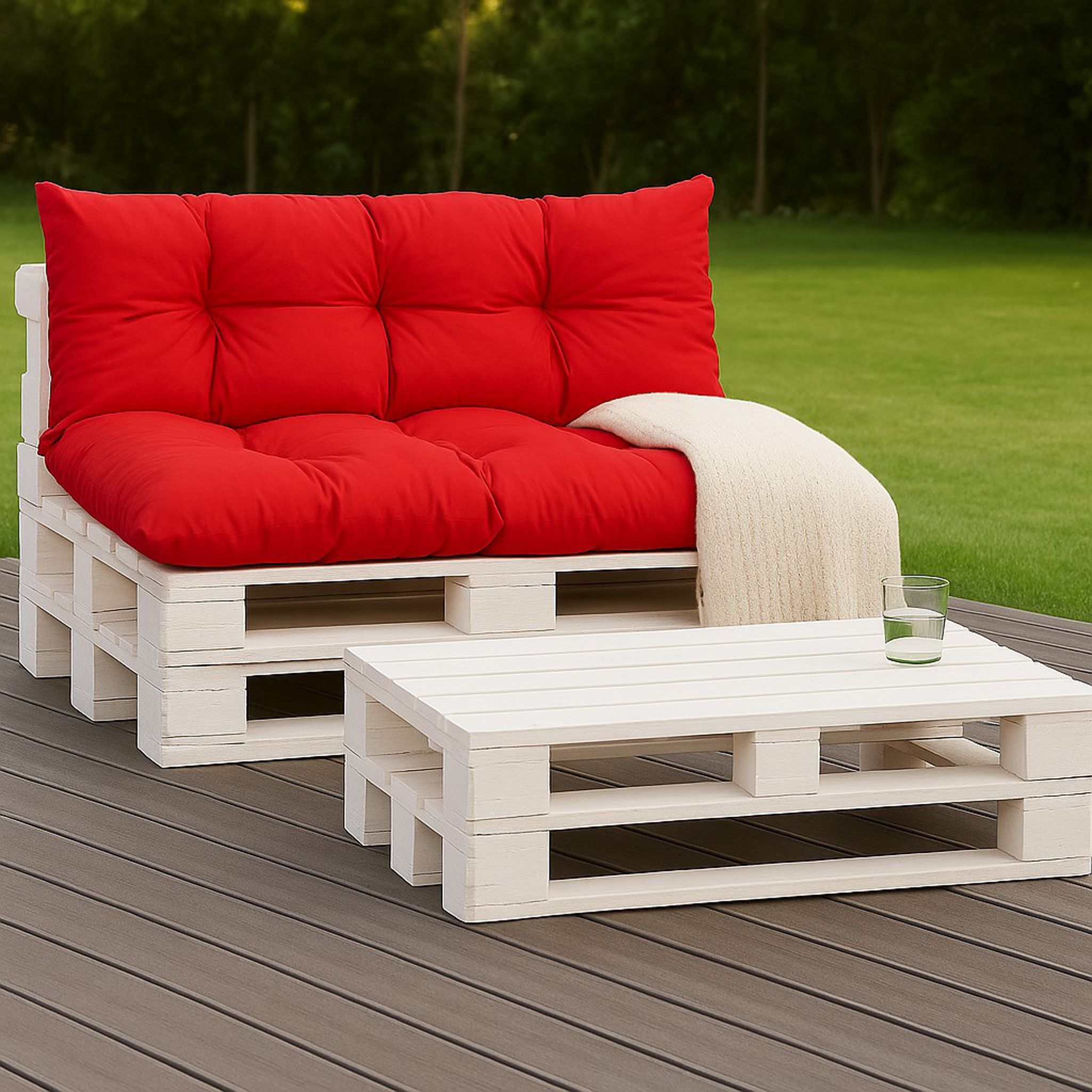 Set coussins pour palettes 120x80 avec dossier 120x40 rouge – coussins canapé extérieur, matelas palette jardin confort imperméable - 5
