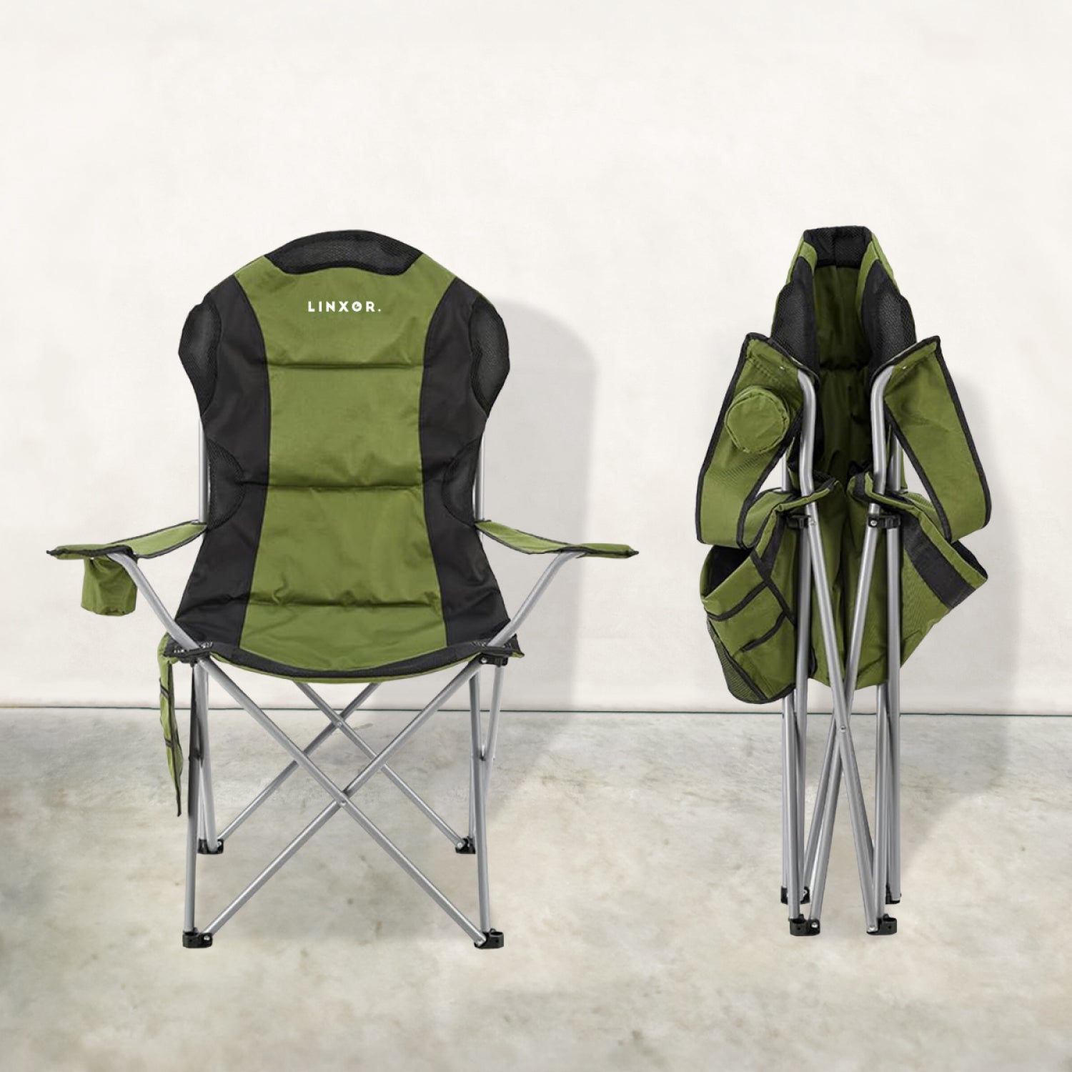 Chaise de camping pliable, siège de plage, de pêche portable avec sac de transport - Vert - Linxor - 4