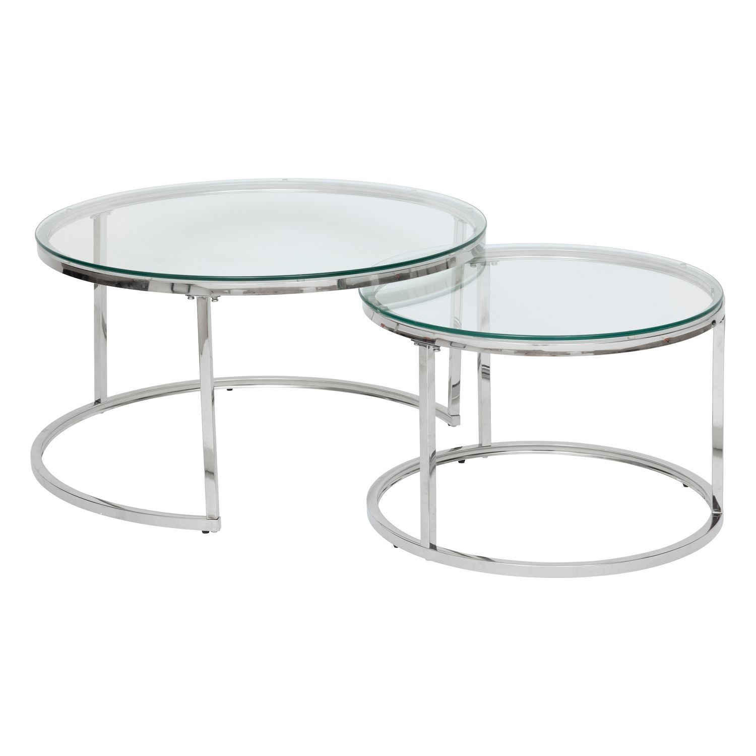 Ensemble de 2 tables basses gigognes en verre et inox KNEO - Argent ...