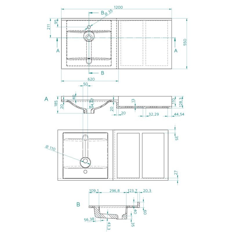 Plan vasque 120 cm en résine 1 vasque décentrée - ATOLL - 8