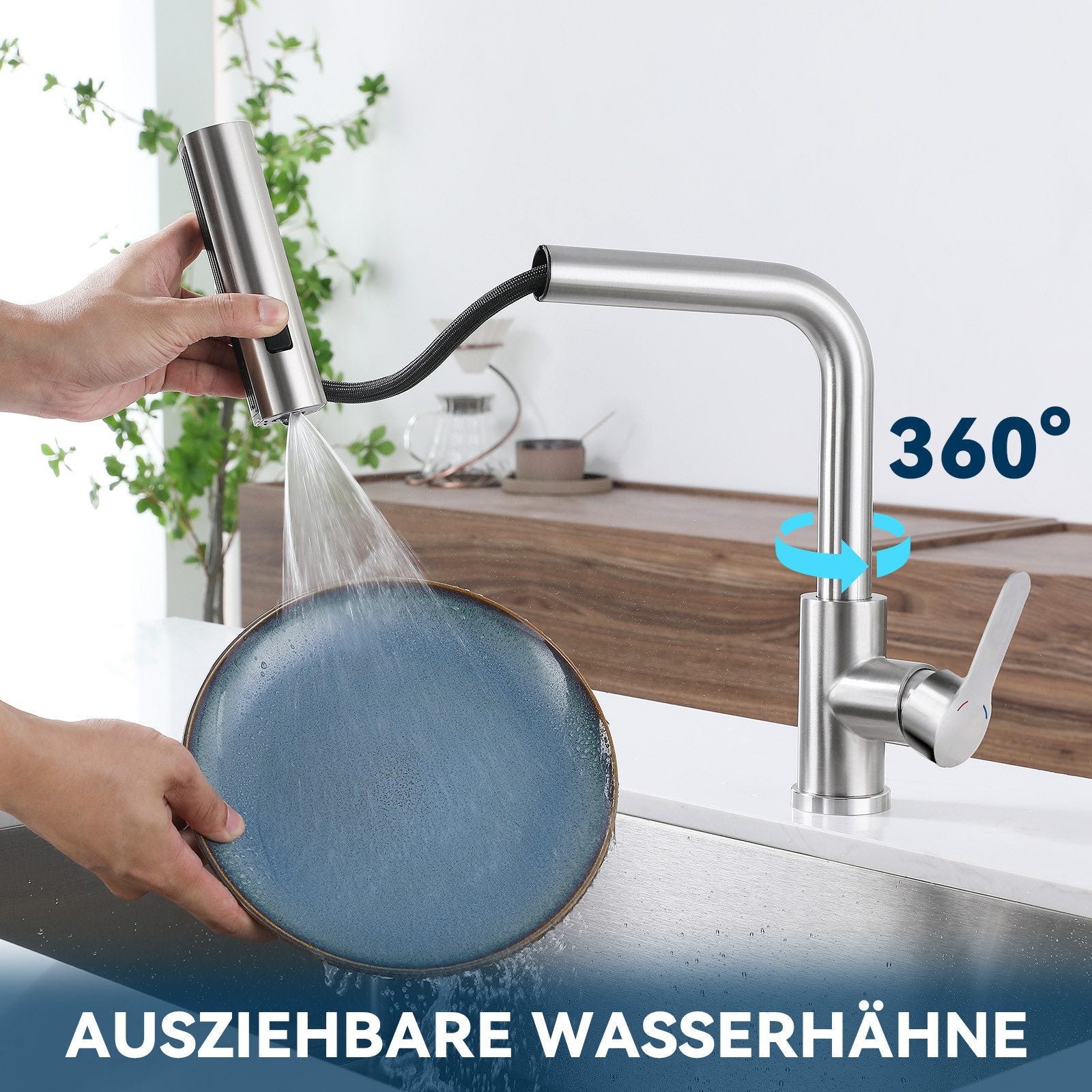 NETTLIFE Wyciągana bateria kuchenna – mieszacz do zlewu 360° z natryskiem ze stali nierdzewnej z 2 trybami strumienia - 2