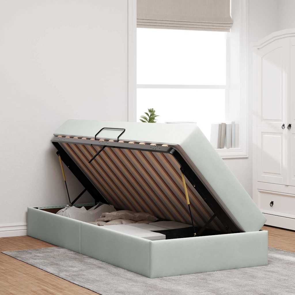 Lit avec rangement et matelas, en velours gris clair, pour la chambre, 90 × 190 cm - 4