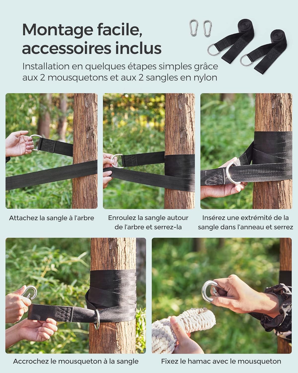 Rede de casal (260 x 150 cm, cordas incluídas), carga máxima de 300 kg, ideal para jardim, pátio, varanda, camping e atividades ao ar livre. - 6