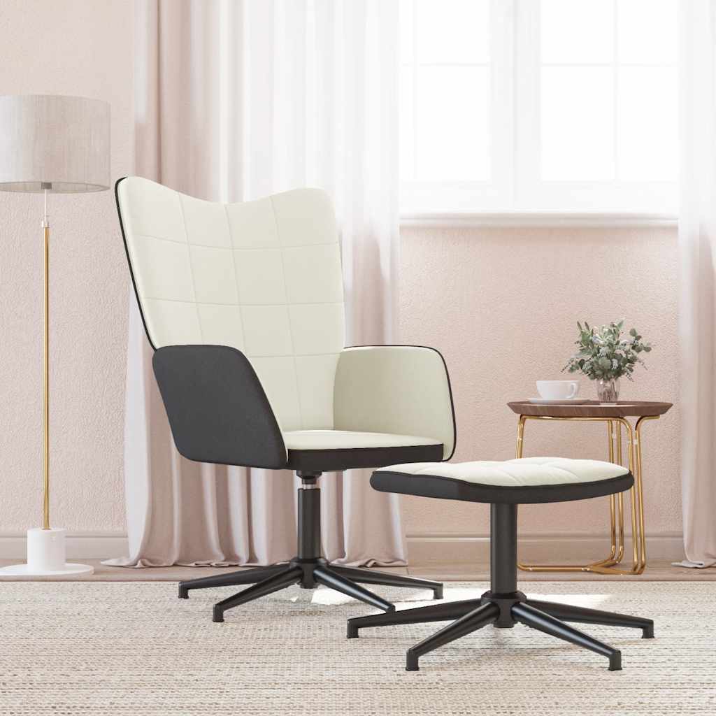 Maison exclusive - silla de relax con taburete terciopelo y pvc crema