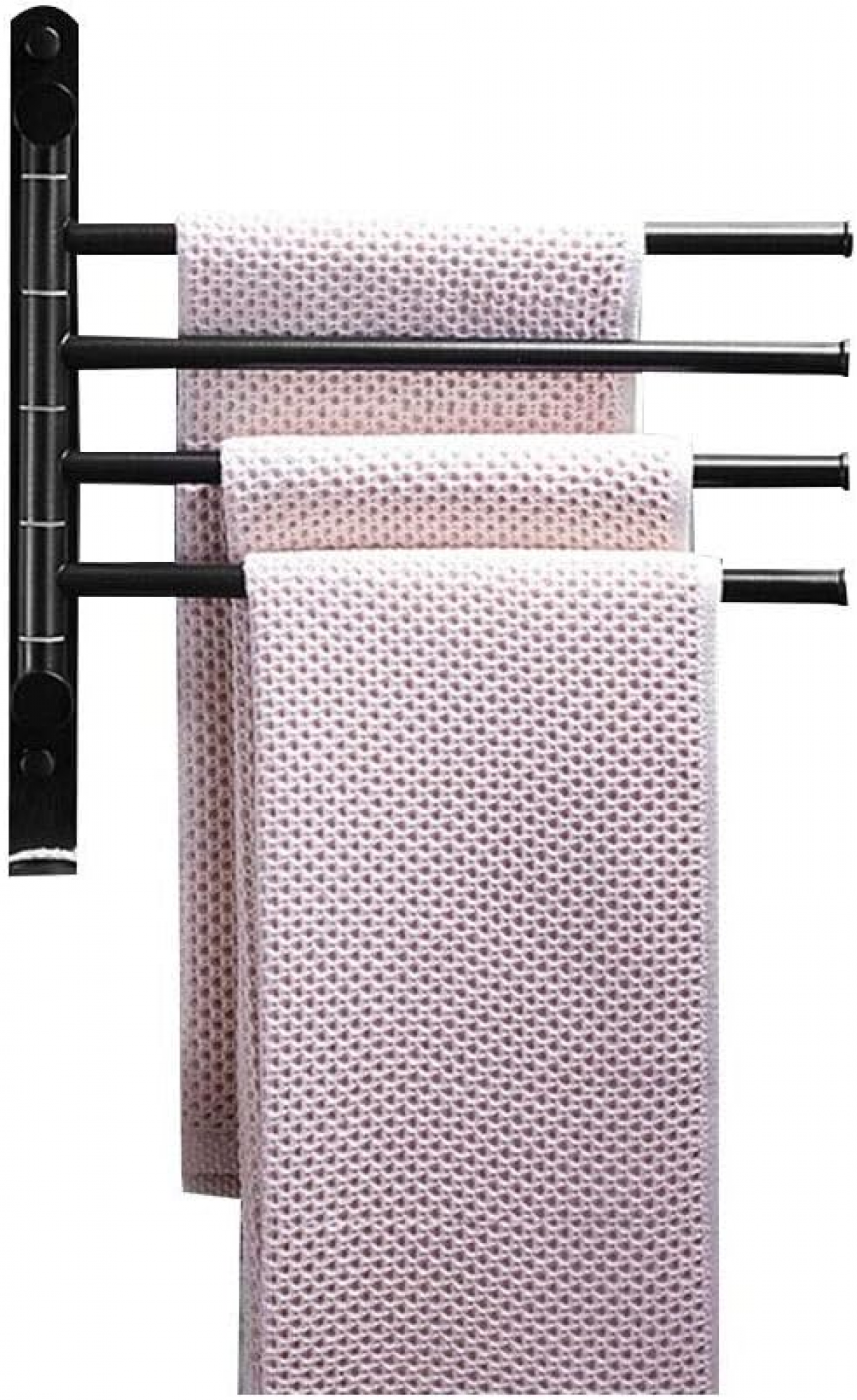 Wieszak na ręczniki łazienkowe, obrotowy drążek na ręczniki, czteroramienny ścienny uchwyt na ręczniki z haczykami, czarny