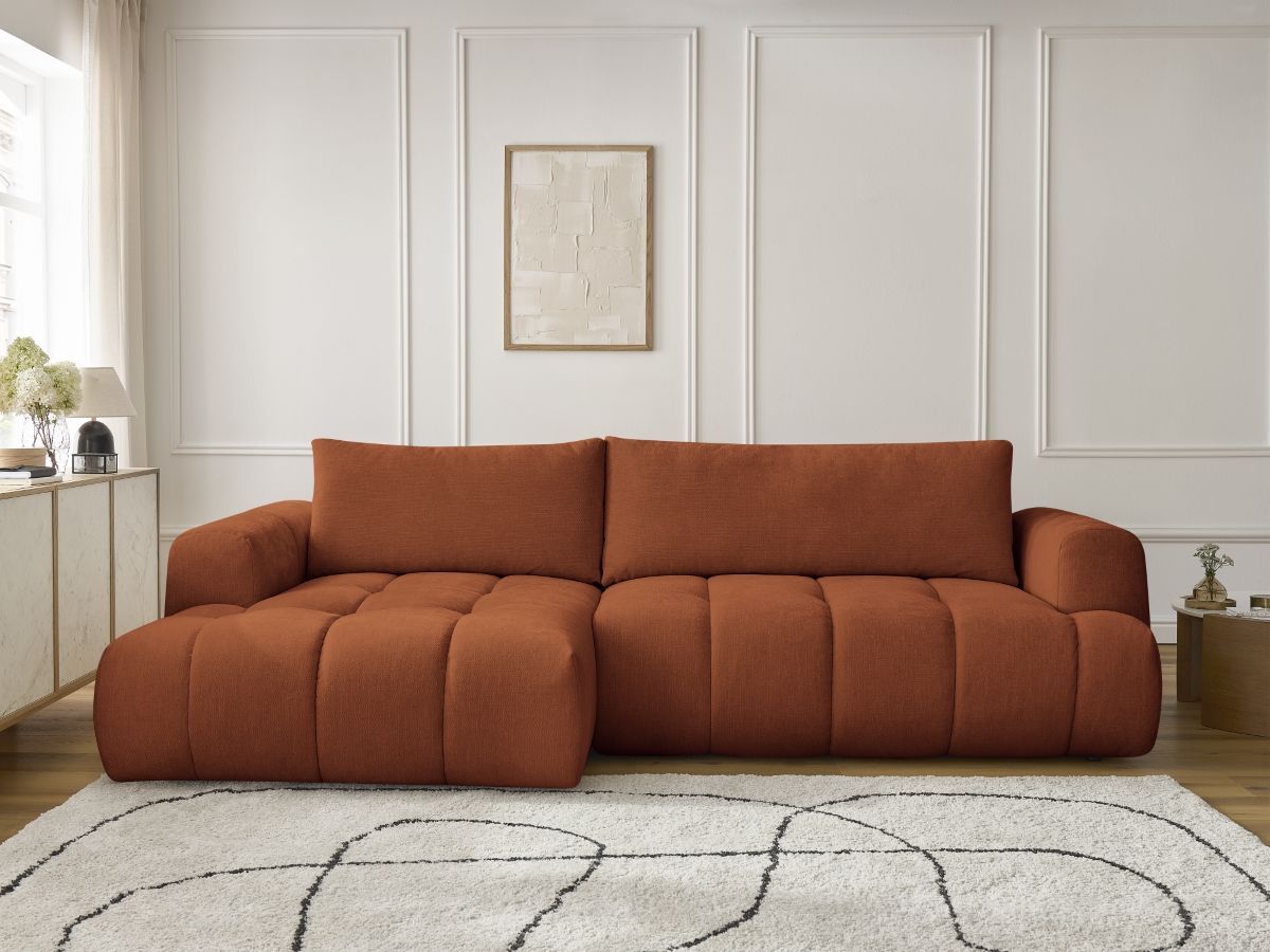 Canapé d'angle convertible FUJI tissu lisse BOBOCHIC 3 places Orange ...