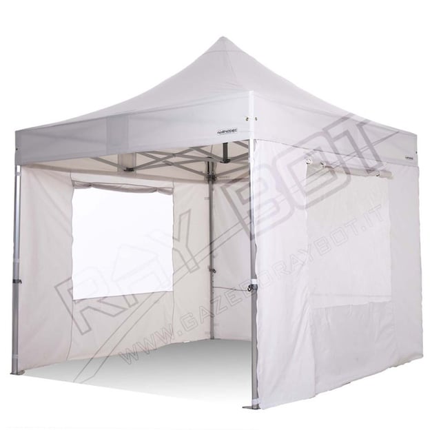 Gazebo Pieghevole 4x4 RAY BOT Bianco 55mm Top Professionale Con Laterali e Finestre. Tessuto Impermeabile Da 500g/m in PVC. Gazebo Rapido