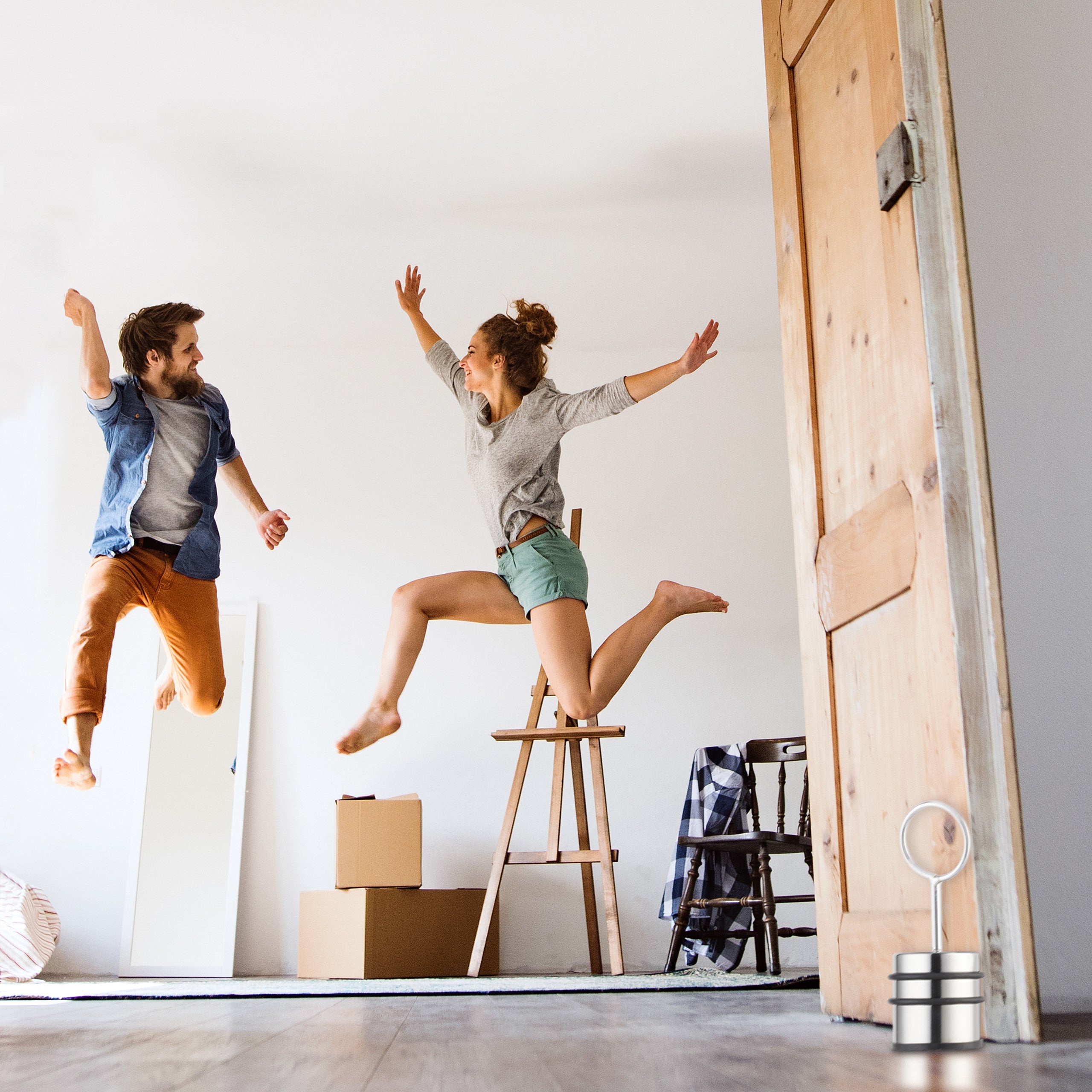 3x Fermaporta con Manico, Massiccio, Gommini Antigraffio, Porte e Finestre, Acciaio Inox, H: 20,5 cm, Argento - 4