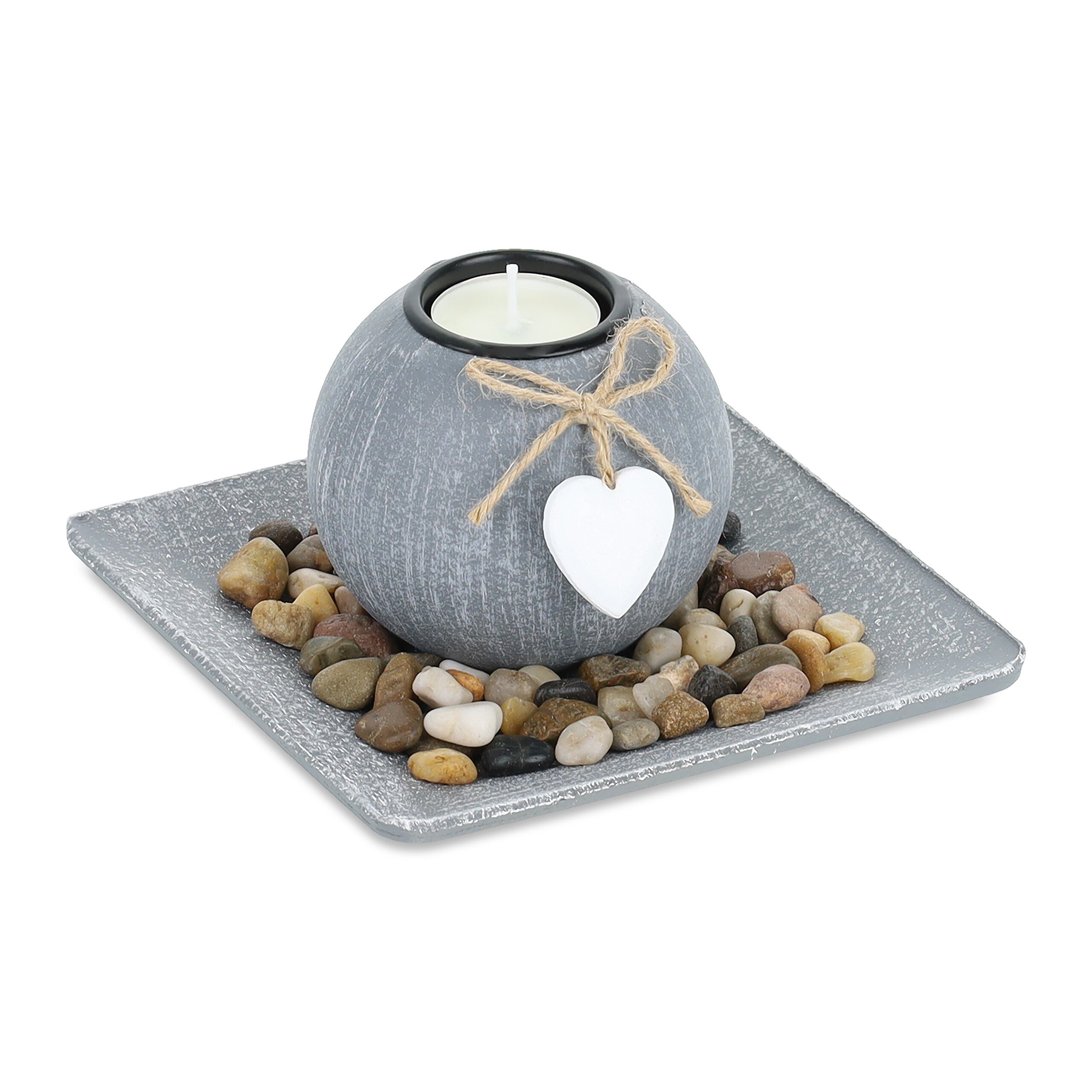 Relaxdays Porte-Bougies Avec Plateau Et Pierres - 50 Cm Doré - Décoration Table Salon