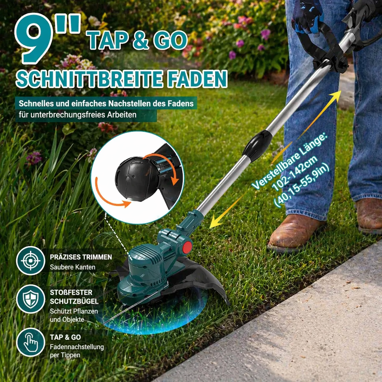Débroussailleuse Sans Fil 21V 750W, 2 Batteries 4.0Ah, Moteur Sans Balais, Coupe 4-en-1, Tête Tap & Go, Outil Jardin Puissant - 5