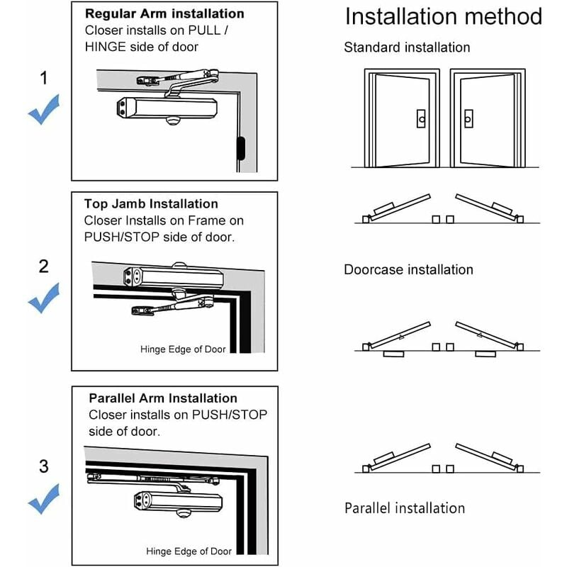 Ferme-porte hydraulique automatique avec butée, ferme-porte à ressort réglable, butée de fermeture de 25 à 45 kg (argent) - 5