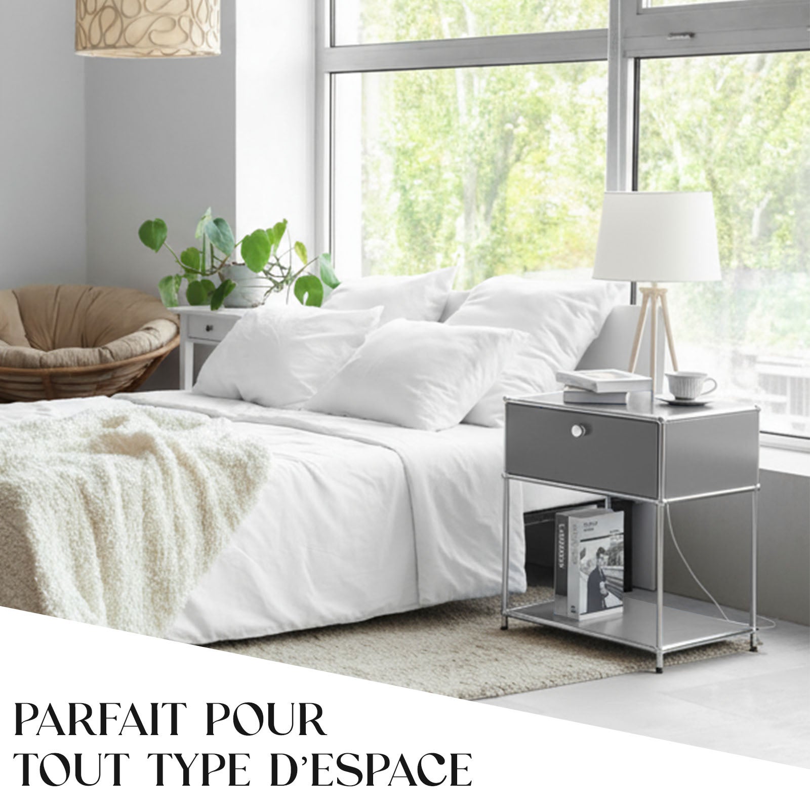 Étagère métal chromé design épuré, Concept Epuré MK-139, L50 × P40 × H65 cm, Gris - 7