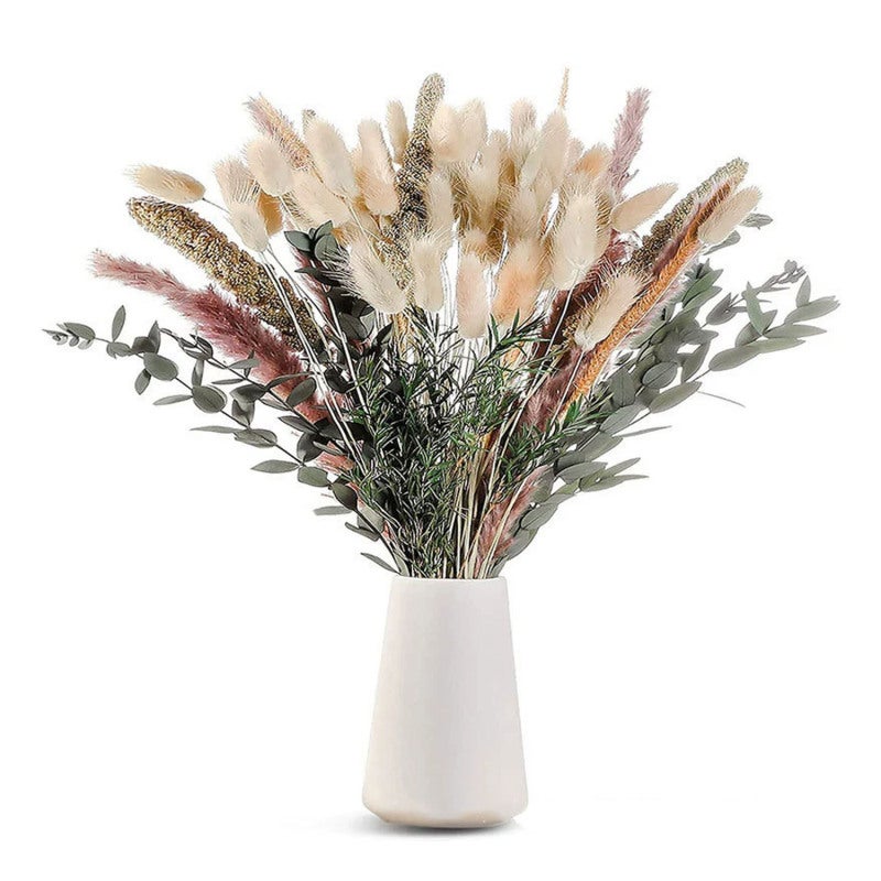 Décoration en herbe de la pampa séchée, 100 pièces d'herbe de la pampa contenant des queues de lapin et des fleurs séchées, bouquet d'herbe de roseau - 3