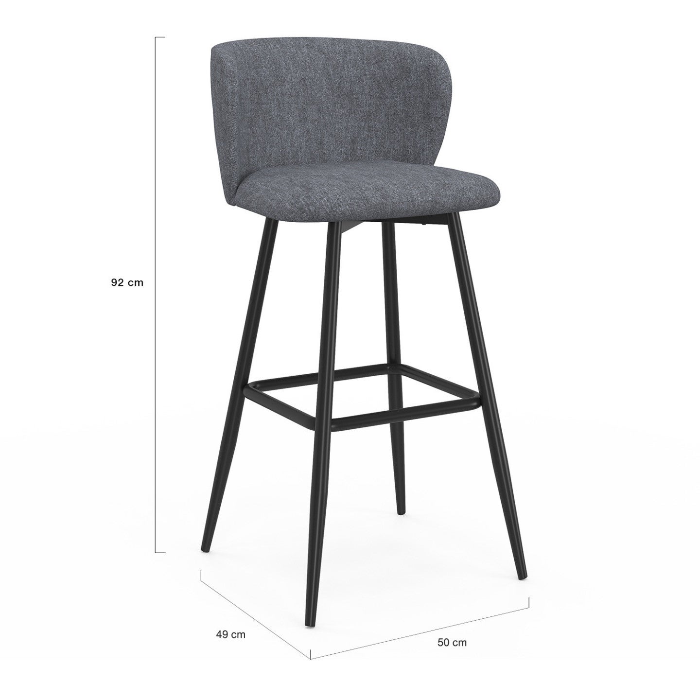Lot de 4 tabourets de bar OMBLINE assise en tissu gris foncé et pieds en métal noir - 5