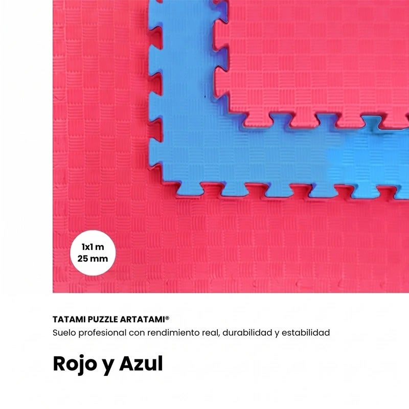 Artatami® tatami puzzle 1x1x25 mm rojo - azul pack ahorro【12 unidades】artes marciales. karate, judo y taekwondo, goma eva. antideslizante.