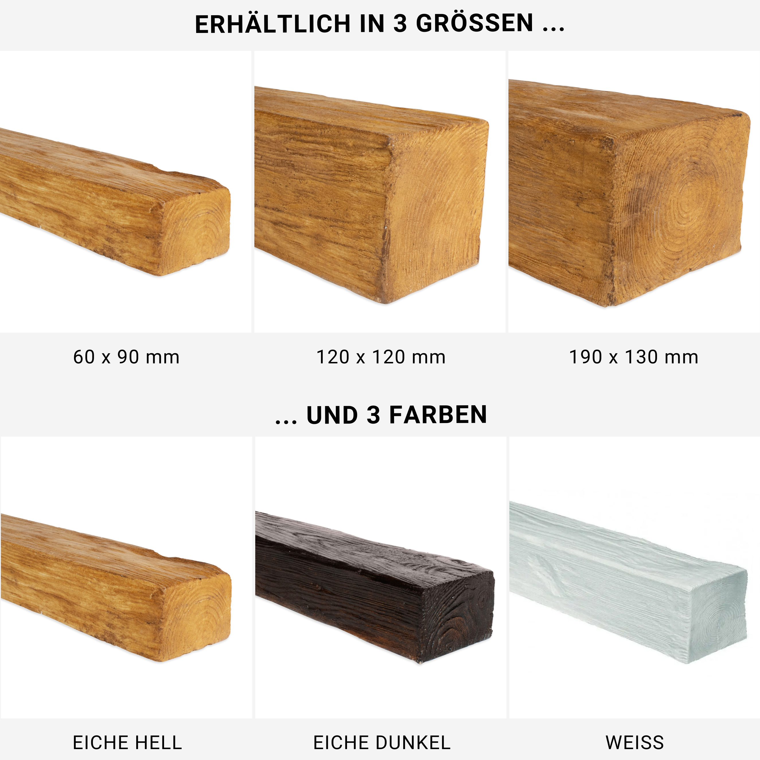 PROVISTON Poutres en PU 120 x 120 x 2000 mm Polyuréthane Chêne foncé Aspect bois Poutres de plafond Imitation bois réaliste - 4