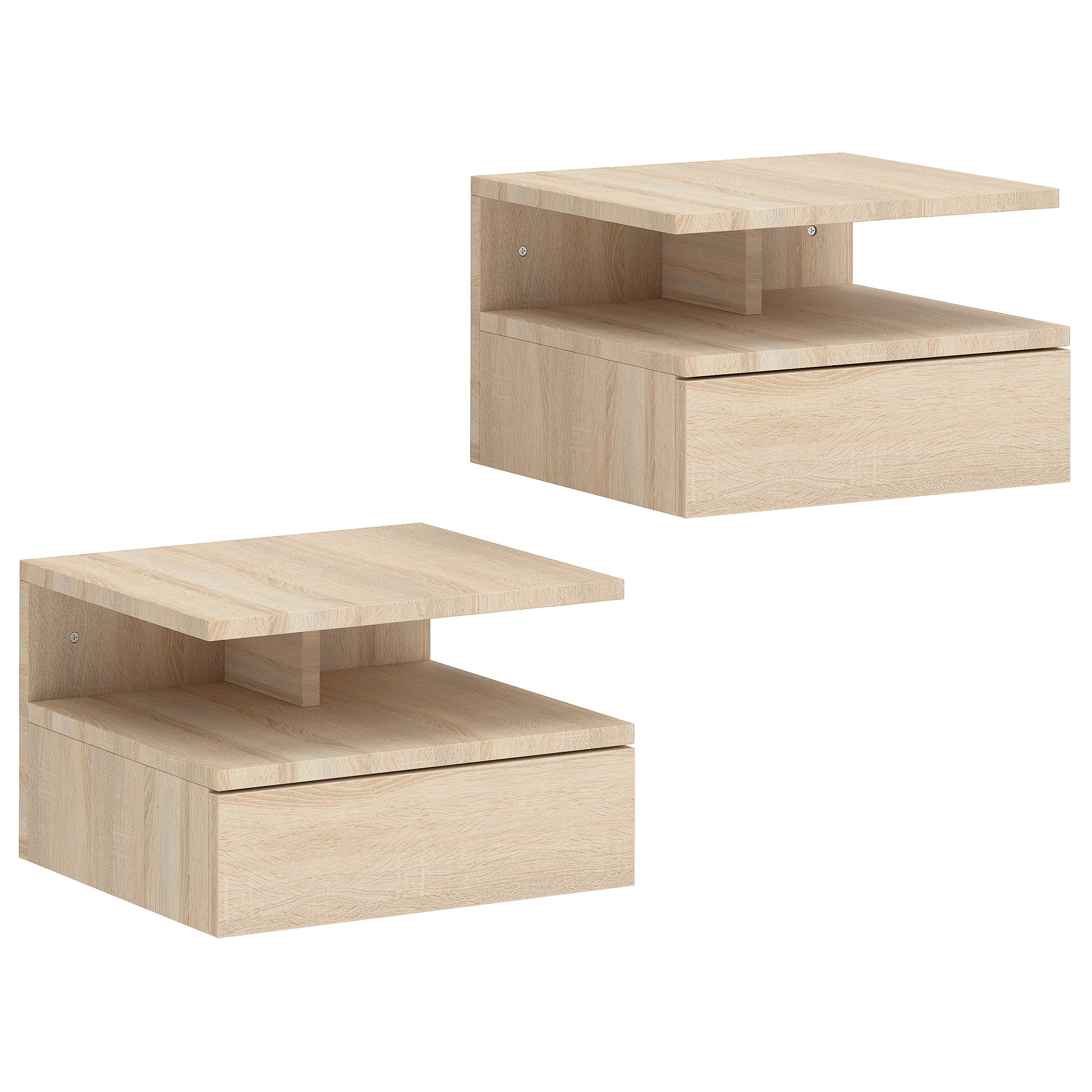 Homcom  Set De 2 Mesitas De Noche Flotantes Mesillas De Noche De Pared Con 1 Cajón Y Estante Abierto Diseño Moderno Para Dormitorio 35X32x22,5 Cm , Leroy Merlin