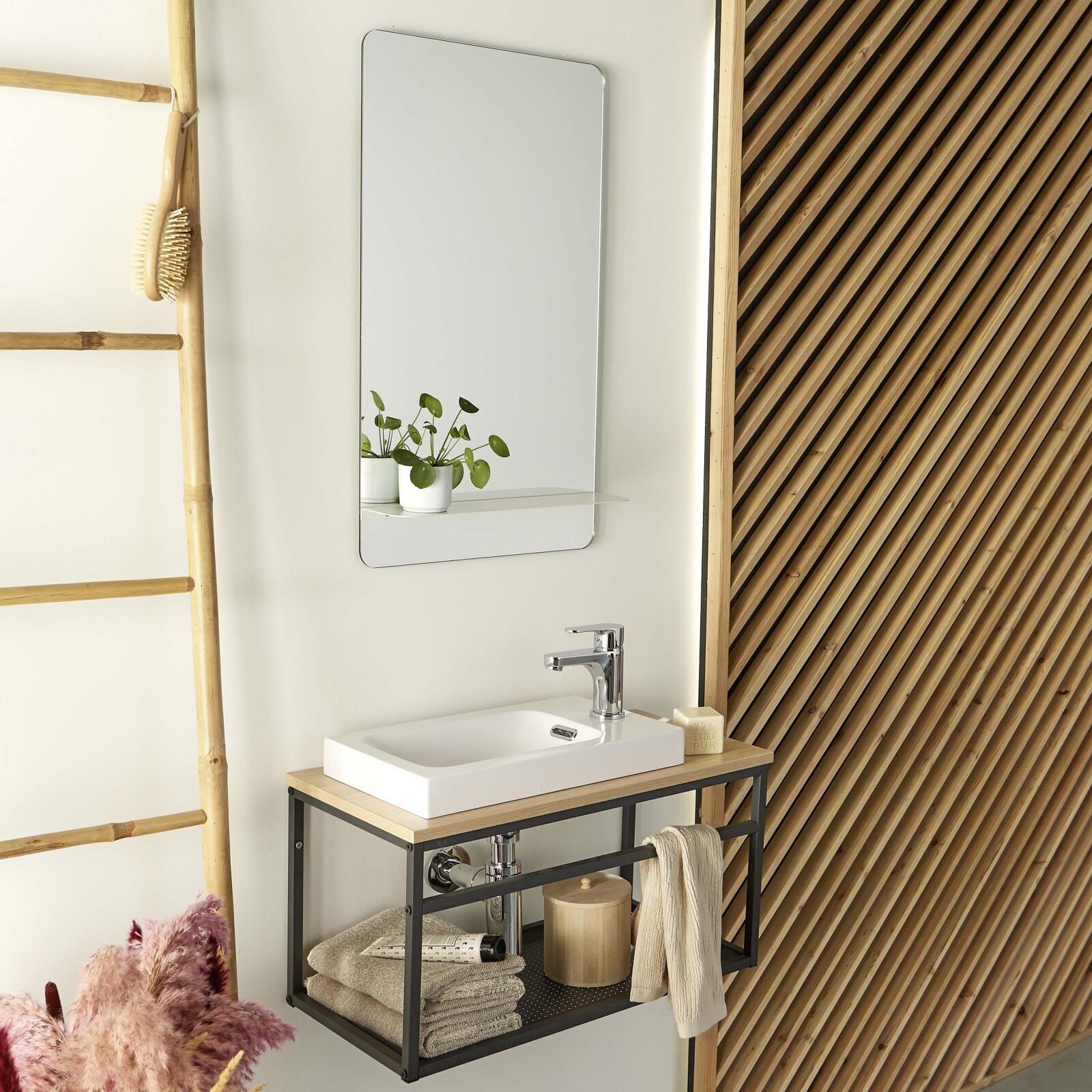 Miroir rectangulaire 40 x 70 cm SIMONA avec tablette en métal - 5