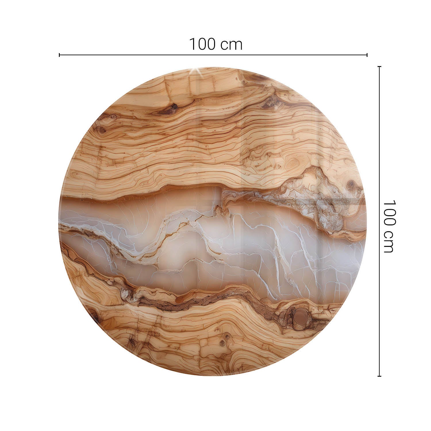 Plateau décoratif pour le salon, la cuisine | Roue | Bois naturel avec résine | fi100 - 5
