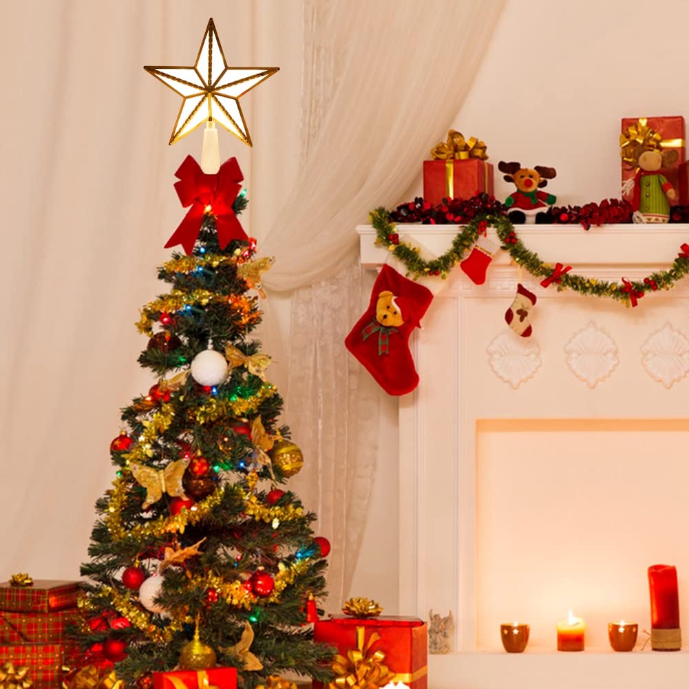 Étoile éclairée de sommet d’arbre de Noël, sommet d’arbre de Noël en étoile 3D, ornement d’arbre de Noël, décoration de Noël - 3