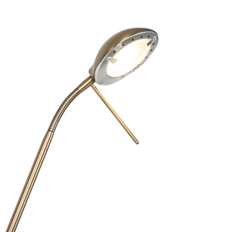 Qazqa classic-antique lampadaire uplighter avec bras de lecture - Diva - bronze, led intégrée 23w incluse, Integrated led, 2000k - 4