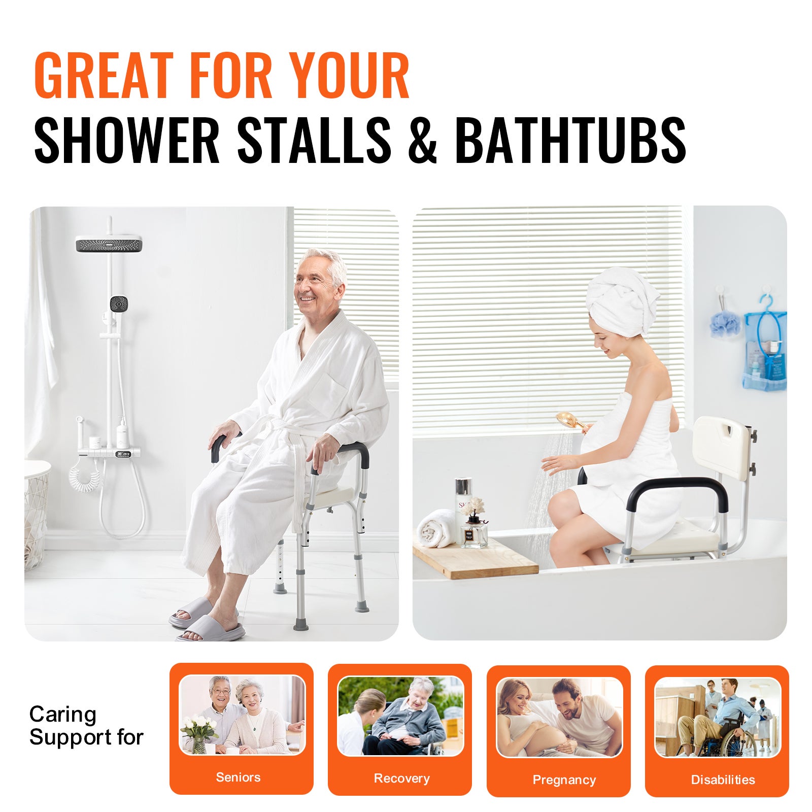 Siège Douche Antidérapant Hauteur Réglable VEVOR 39-52 cm Chaise de Douche 158,8 kg Fauteuil de Bain avec Accoudoirs Dossier Aide la Douche Personnes - 5