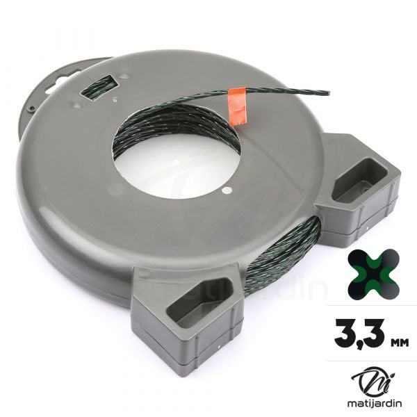 Fil débroussailleuse nylon 3,3 mm x 46 m. Torsadé vert sapin. Blister - 2