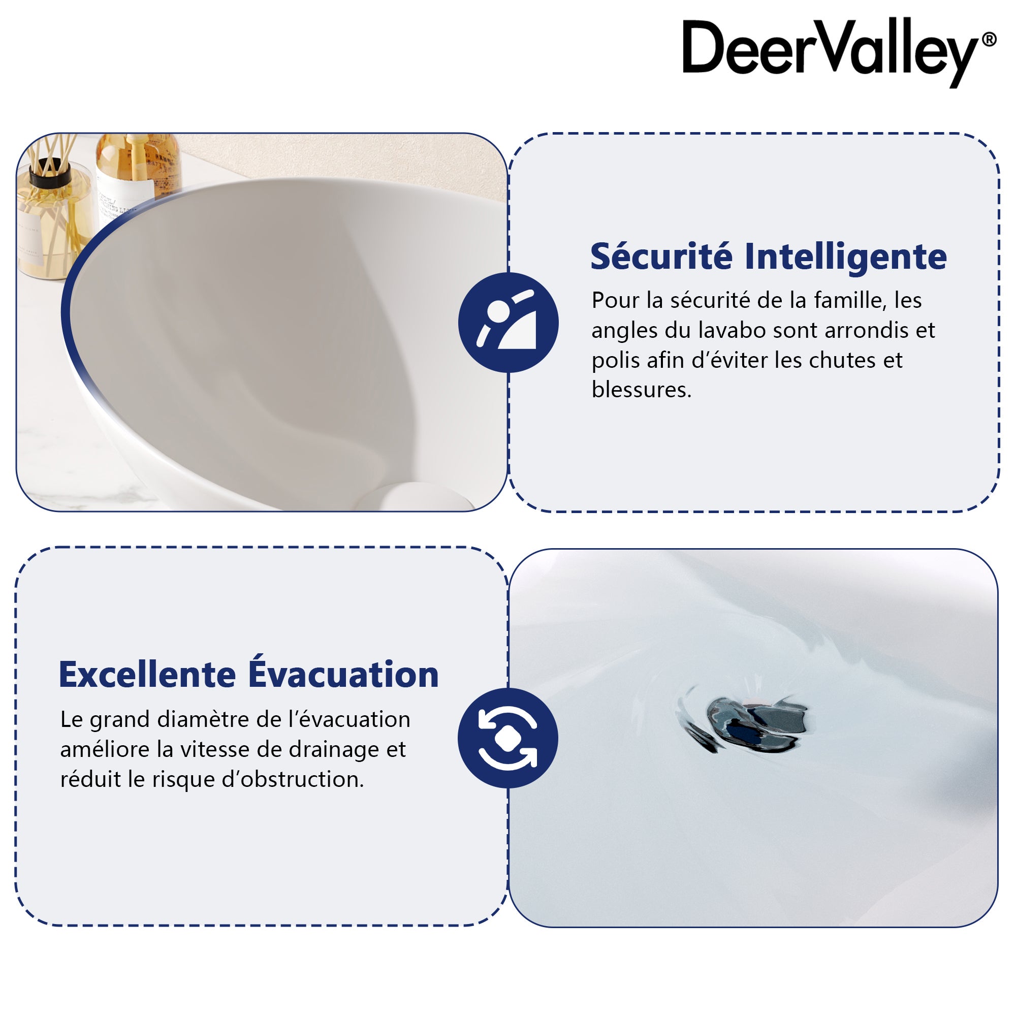 Vasque à Poser Salle de Bain Ovale DeerValley – Vasque a Poser en Céramique Blanc, 41 x 33 x 14.5cm - 3