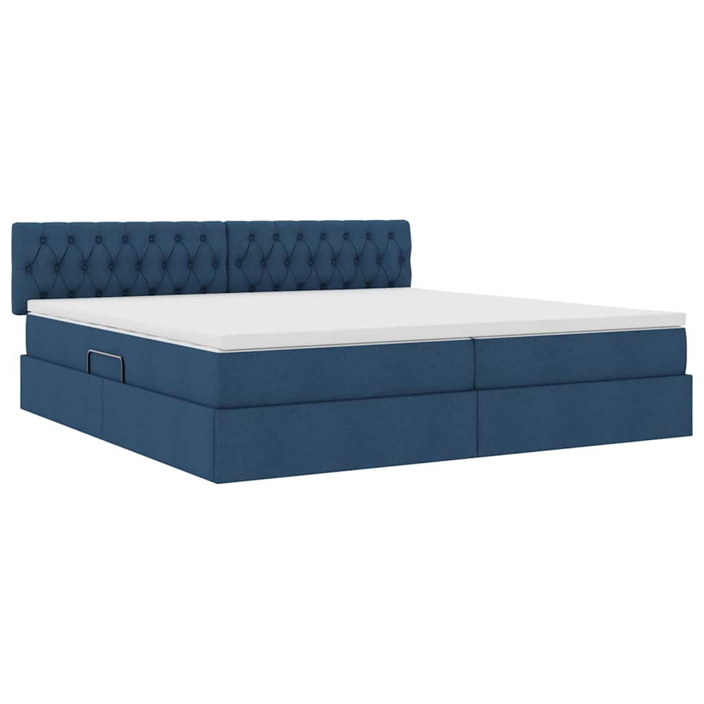 Lit avec rangement et matelas en velours bleu pour la chambre, 200 × 200 cm - 5