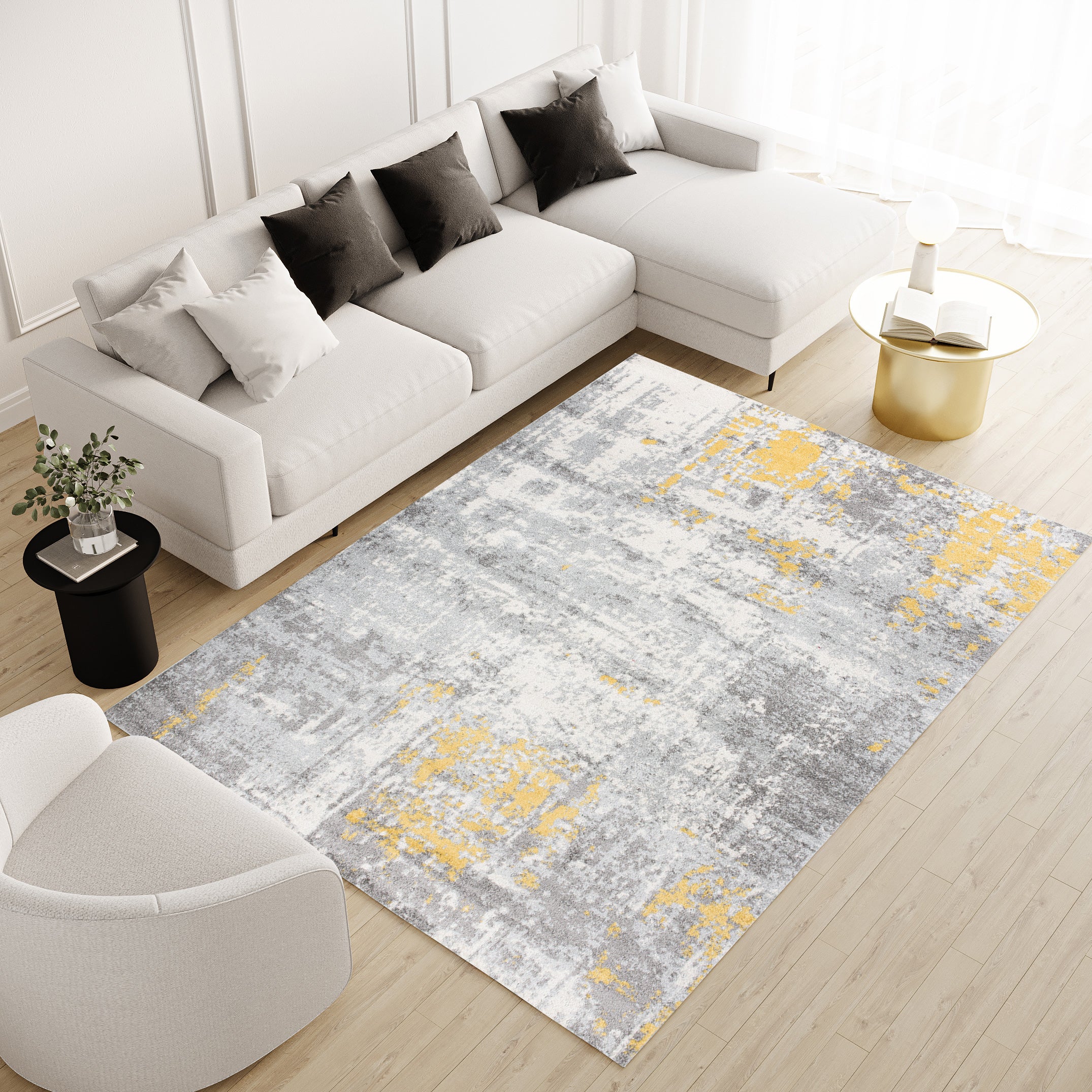 TAPISO Malesia Tapis de Salon Chambre Moderne Gris Jaune Abstrait ...