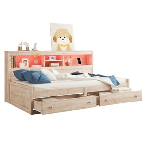 Lit Bureau 90x200 Cm Avec Rangements, Ports USB Et Bande LED - Canapé-lit Pratique Pour Petit Espace