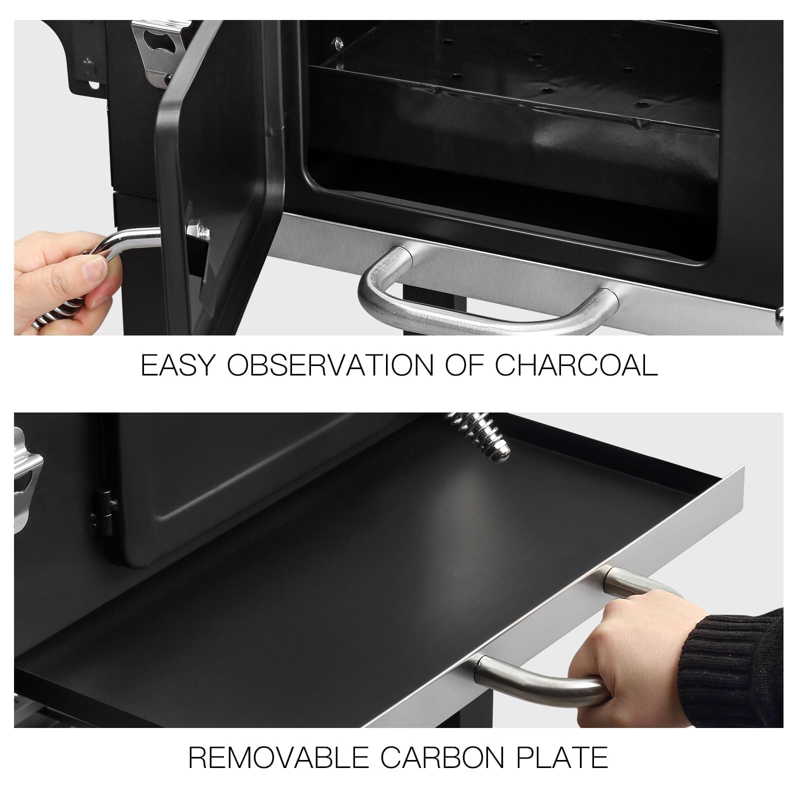 TEENO Chariot barbecue au charbon XXL, grand four à fumigation, noir - 6