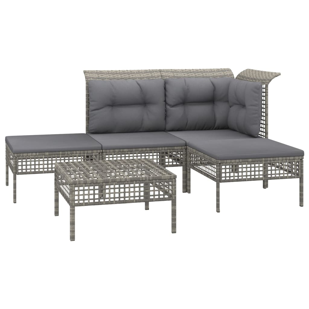 Maison Exclusive - 5 pcs conjunto lounge de jardim c/ almofadões vime PE cinzento - 3