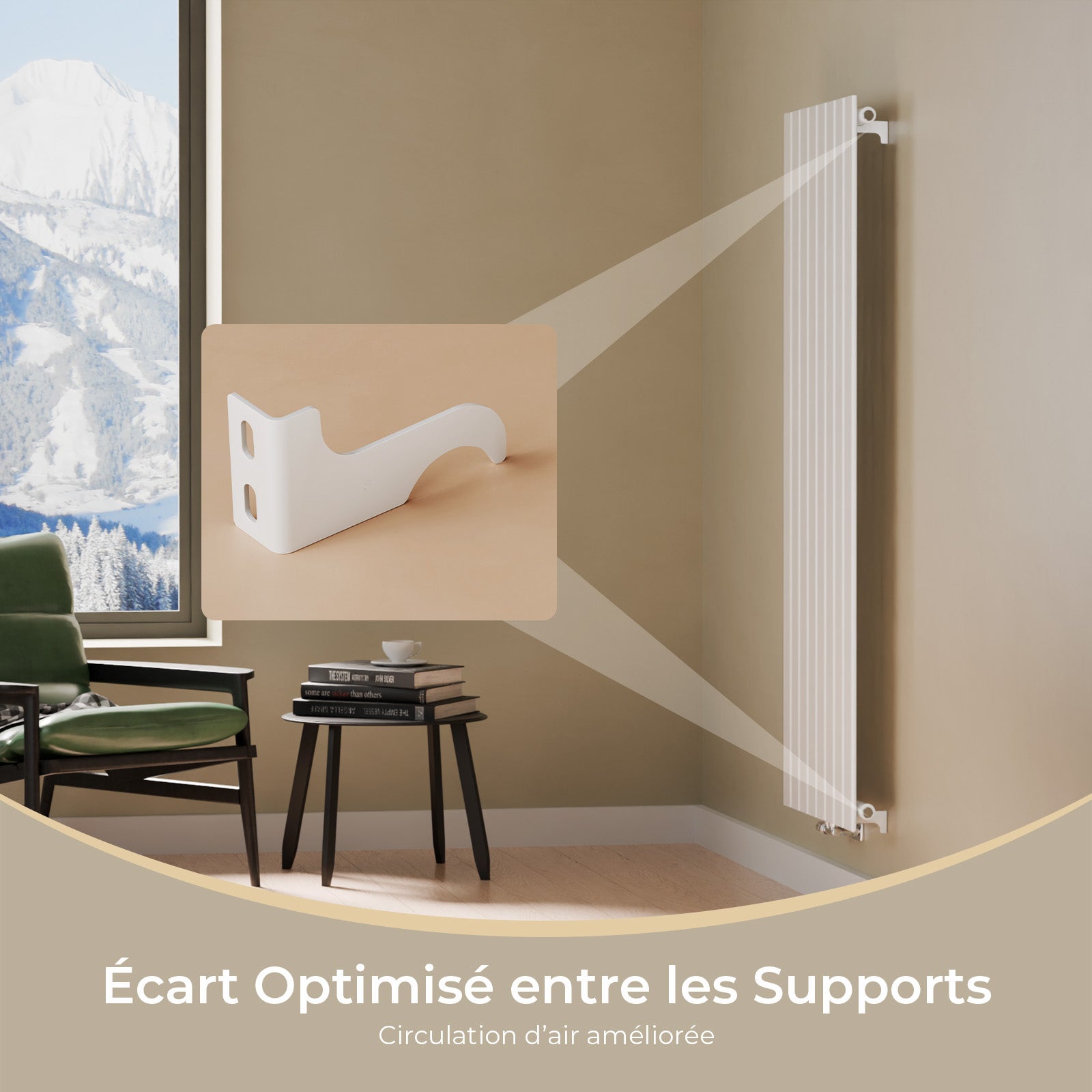 Fixations pour radiateur, blanc 48 × 88 mm pour radiateur plat, 2 pièces - 6