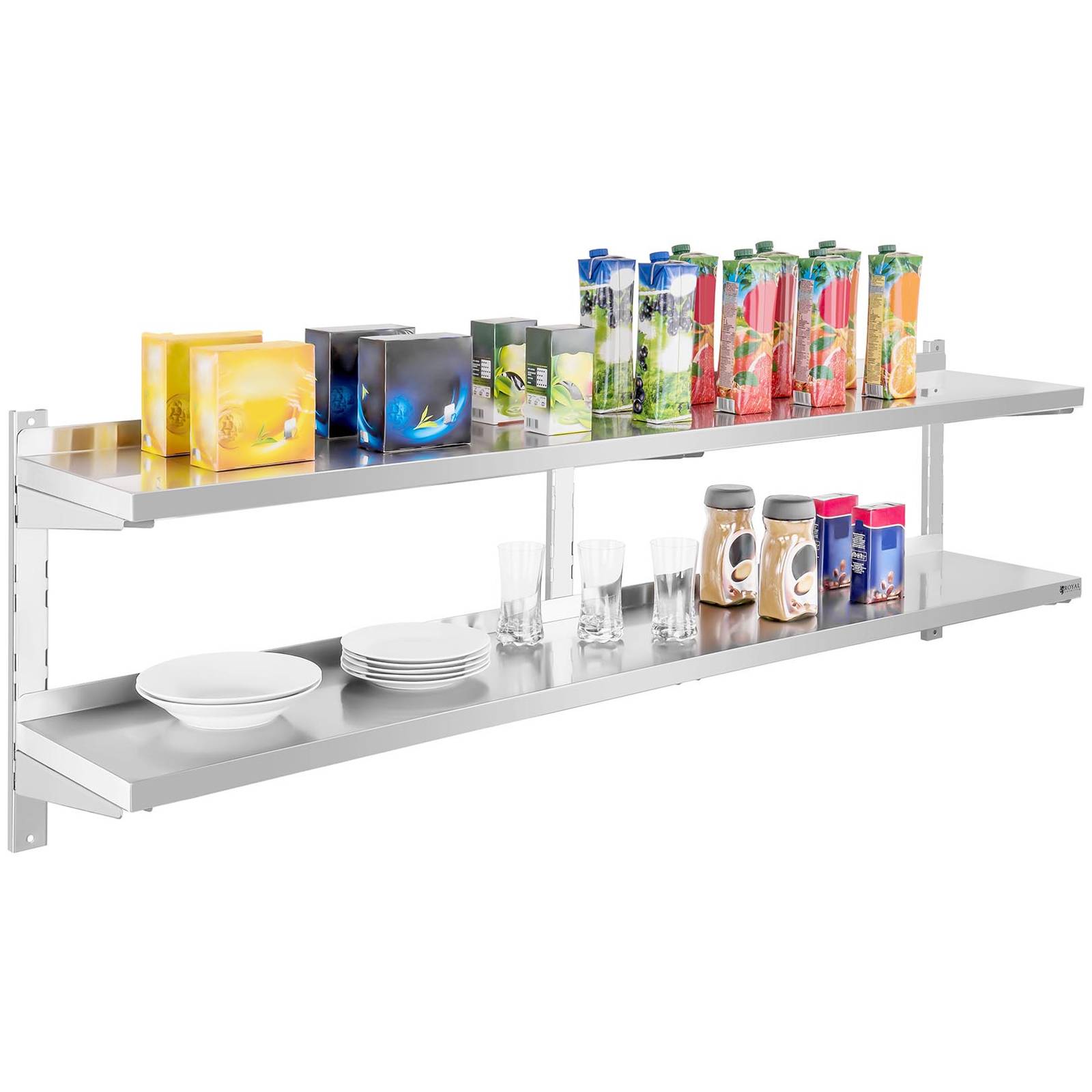 Étagère murale - Royal Catering - 180 cm de long - 2 plateaux - Acier inoxydable - 2