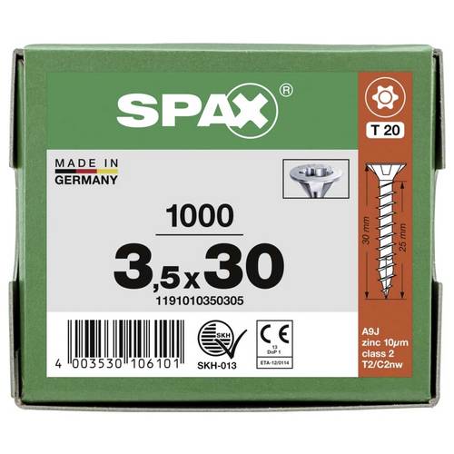 Vis a bois galvaniséesSPAX SeKo T-STAR plus 3,5x 30 zn HP (Par 1000) - 3